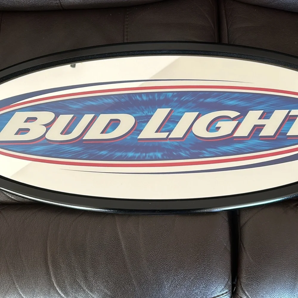 Bud Light oval mirror logo sign